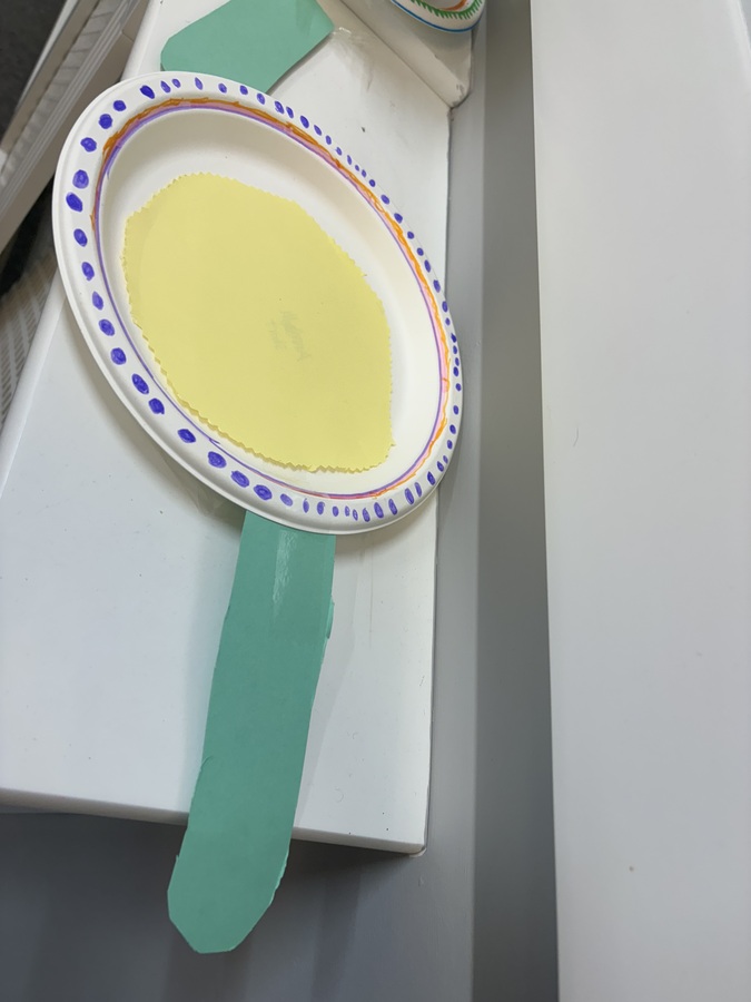 Feb Half Term we made a frying pan from paper plates